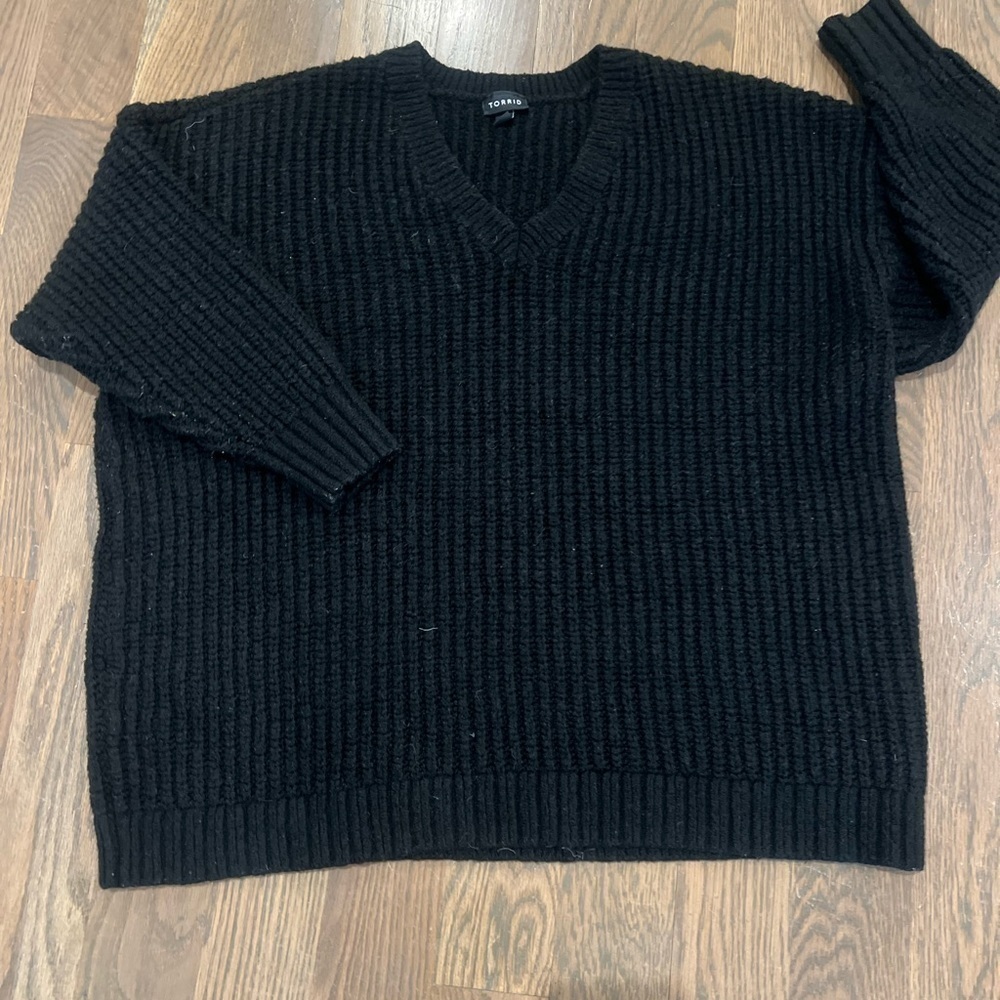 Torrid Women Sweater 3X BLACK Ribbed Chunky Knit Tunic Long Sleeve Hem Zip READ - Picture 3 of 6